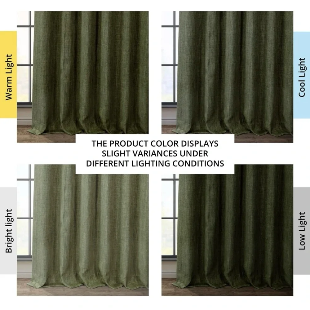 Linen Khaki Green Room Darkening Curtain Panel